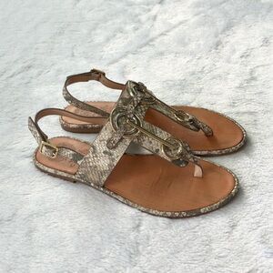 Like New Vince Camuto Amereena Snakeskin Gold Circle Ornament Leather Sandals